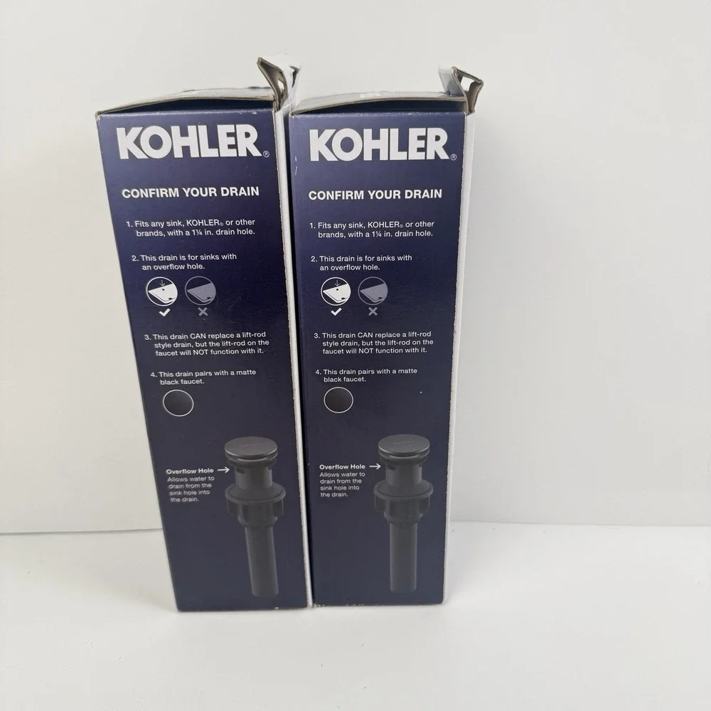 Kohler Standard Clicker Drain w Overflow Lot 2 Two Matte Black, RH1274364-BL